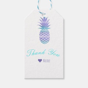 Étiquettes-cadeau Aqua Turquoise & Purple Ananas Tropical Chic Party