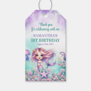 Étiquettes-cadeau Aqua Vert Fille de la Petite Sirène 1er Anniversai