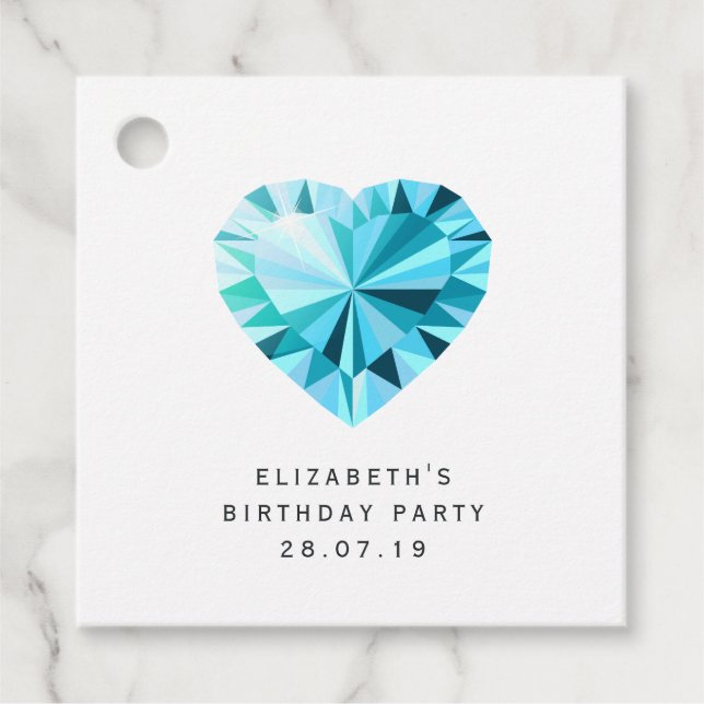 Étiquettes Cadeau Aquamarine Gemstone Damask (Devant)