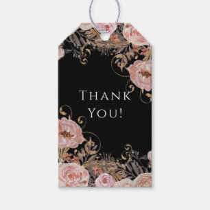 Étiquettes-cadeau Aquarelle à automne florale Noir Blush Rose Or