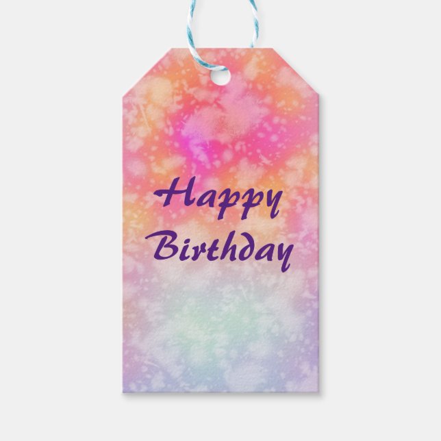 Étiquettes-cadeau Aquarelle Abstraite rose et orange Joyeux annivers (Devant)