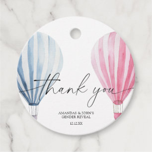 Étiquettes Cadeau Aquarelle Air Balloons Merci sexe révéler