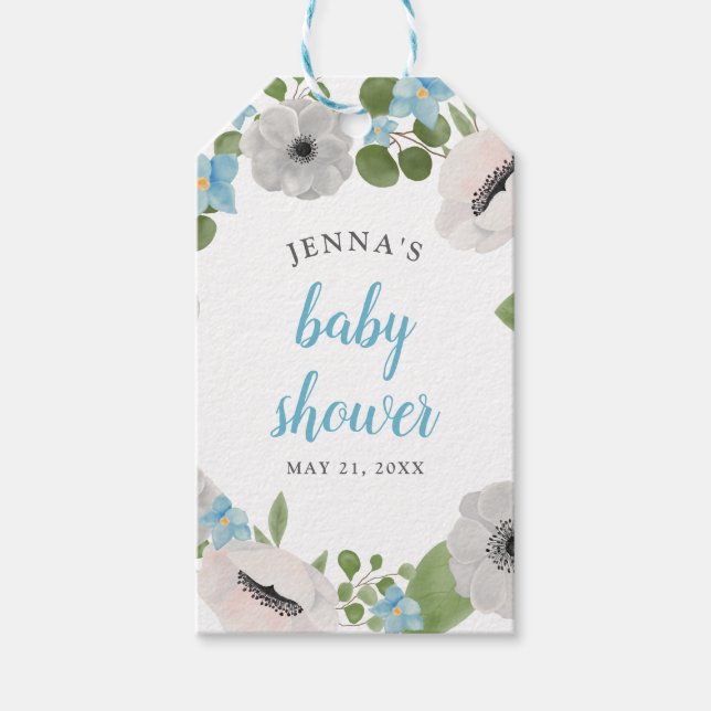 Étiquettes-cadeau Aquarelle Anémones Florales | BABY SHOWER (Devant)