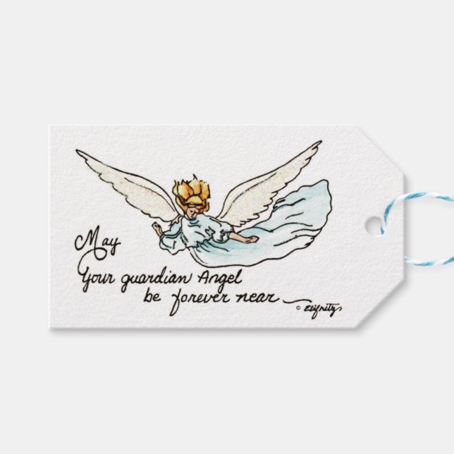 Étiquettes-cadeau Aquarelle Angel Gardien gracieusement près (Devant (Horizontal))