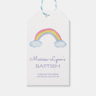 Étiquettes-cadeau Aquarelle arc-en-ciel et nuages Baptême Christenin