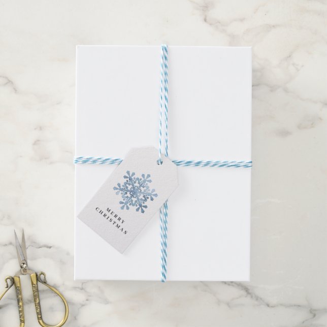 Étiquettes-cadeau Aquarelle artistique Flocon de neige bleu Noël (Avec de laficelle)