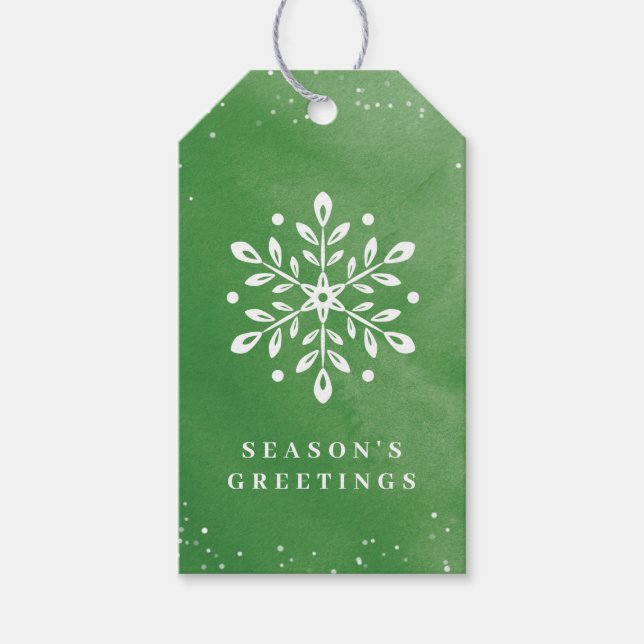 Étiquettes-cadeau Aquarelle artistique Flocon de neige vert Noël (Devant)