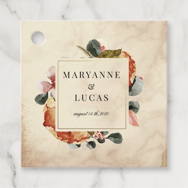 Étiquettes Cadeau aquarelle automne feuillage monogramme merci (Devant)