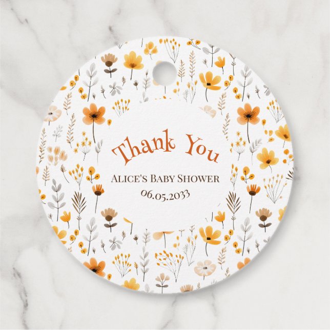 Étiquettes Cadeau Aquarelle Automne Fleur sauvage Jaune Bébé Sticker (Dos)