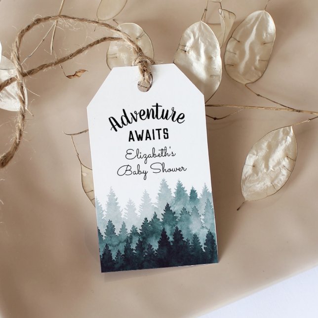 Étiquettes-cadeau Aquarelle aventure Baby shower forestier rustique (Créateur téléchargé)
