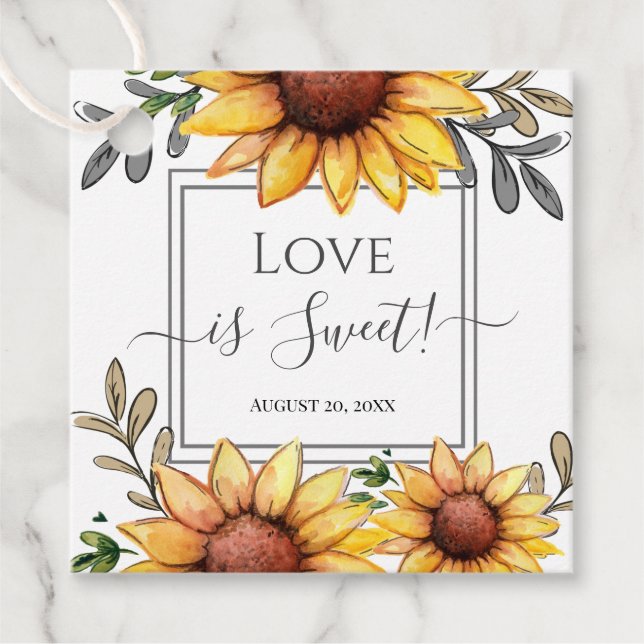 Étiquettes Cadeau Aquarelle Baby shower de tournesol L'amour est dou (Devant)