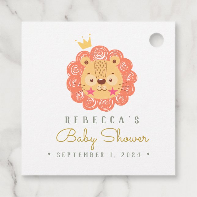 Étiquettes Cadeau Aquarelle Baby shower Lion mou (Dos)