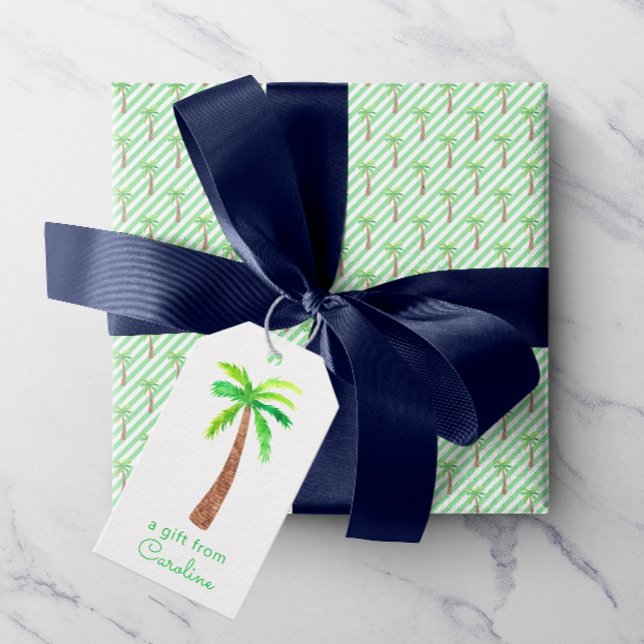 Étiquettes-cadeau Aquarelle Baies vertes Palmiers (This watercolor palm tree gift tags adds a touch of summer to any gift!)