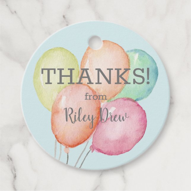 Étiquettes Cadeau Aquarelle Ballons Merci bleu rond (Devant)