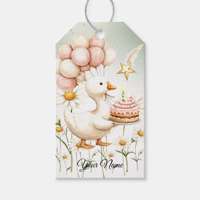 Étiquettes-cadeau Aquarelle Bébé Oie blanche Anniversaire fête migno (Devant)