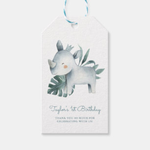 Étiquettes-cadeau Aquarelle Bébé Rhinoceros Anniversaire de enfant