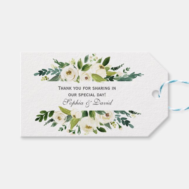 Étiquettes-cadeau Aquarelle blanc Mariage de cadre Floral (Devant (Horizontal))