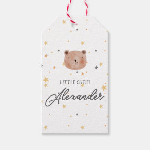 Étiquettes-cadeau Aquarelle blanche et Brown Baby shower mignon