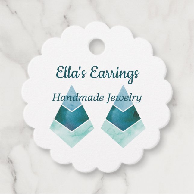 Étiquettes Cadeau Aquarelle bleu bijoux artisanale (Devant)