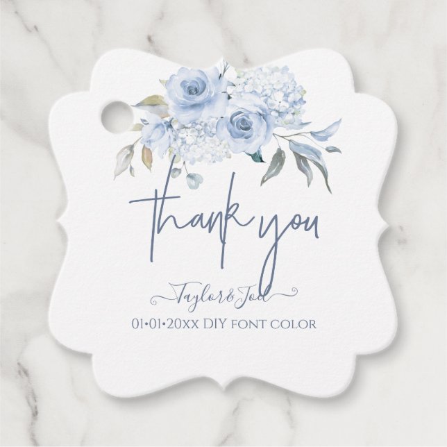 Étiquettes Cadeau Aquarelle bleu Dusty Rose Script (Devant)