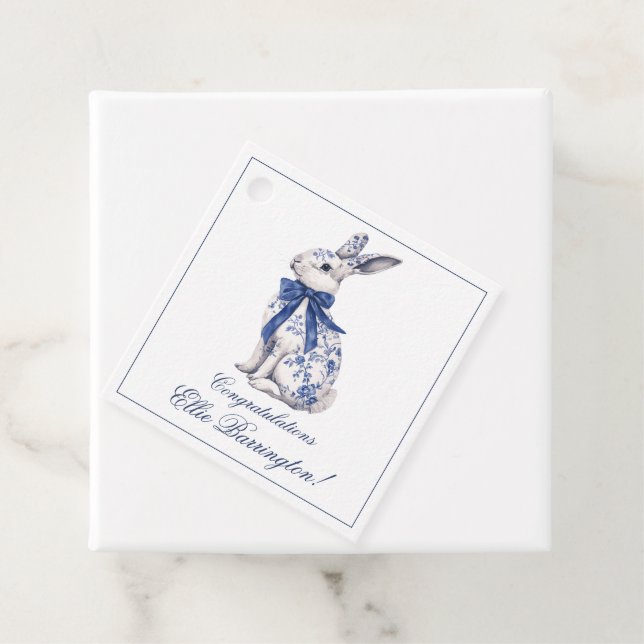Étiquettes Cadeau Aquarelle Bleu et blanc Chinoiserie Lapin Rabbit (En situation)