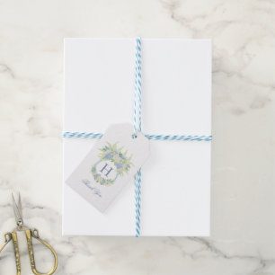 Étiquettes-cadeau Aquarelle Bleu et Blanc Hydrangea Crest
