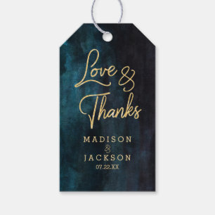 Étiquettes-cadeau Aquarelle bleu marine et or Mariage amour et merci
