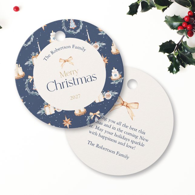Étiquettes Cadeau Aquarelle bleu marine Noël (Créateur téléchargé)