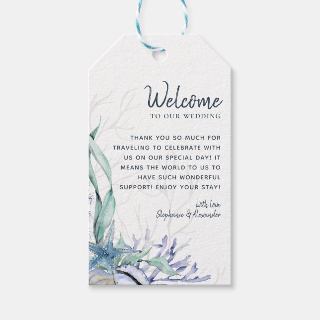 Étiquettes-cadeau Aquarelle bleu moderne Mariage Océan Accueil (Devant)