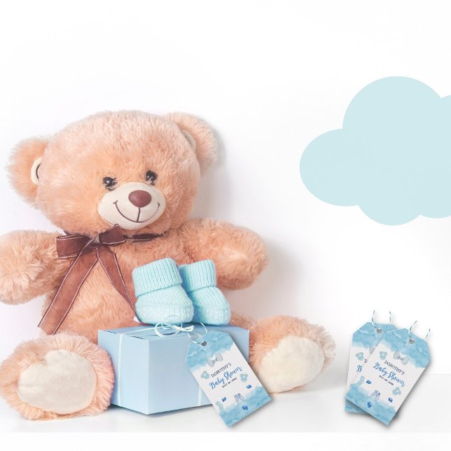 Étiquettes-cadeau Aquarelle bleu nuage pastel brosse bébé garçon dou (Créateur téléchargé)