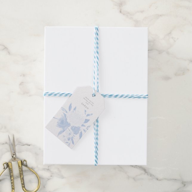 Étiquettes-cadeau Aquarelle bleu pastel Floral (Avec de laficelle)