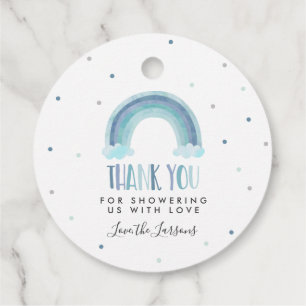 Étiquettes Cadeau Aquarelle bleu Rainbow Baby shower Cadeau