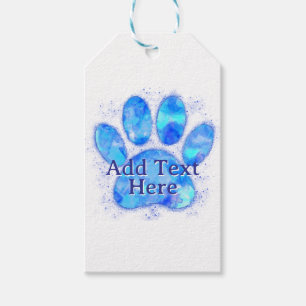Étiquettes-cadeau Aquarelle bleue Chien Empreinte de patte personnal