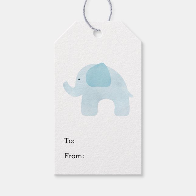 Étiquettes-cadeau Aquarelle bleue Eléphant (Devant)