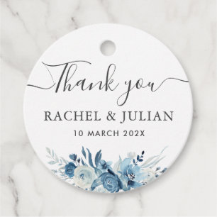 Étiquettes Cadeau Aquarelle bleue florale merci mariage
