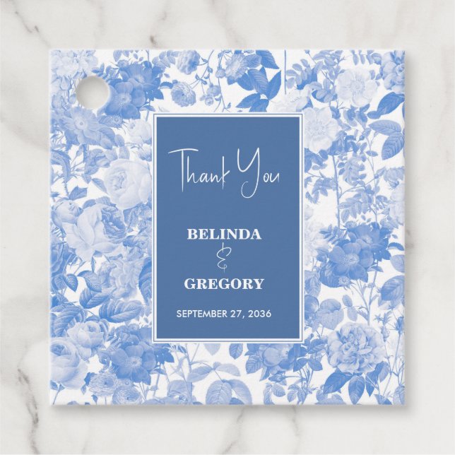 Étiquettes Cadeau Aquarelle bleue Mariage de fleurs botaniques (Devant)