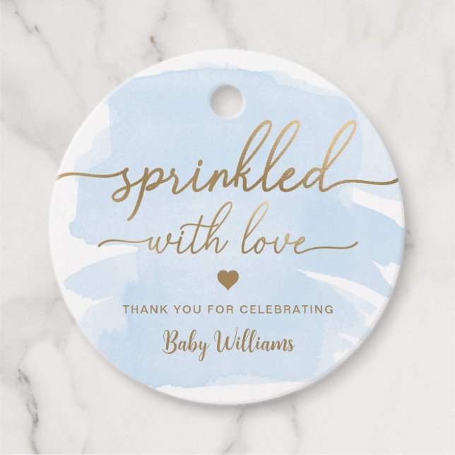 Étiquettes Cadeau Aquarelle Bleue Parsemée De Baby shower D'Amour (Devant)