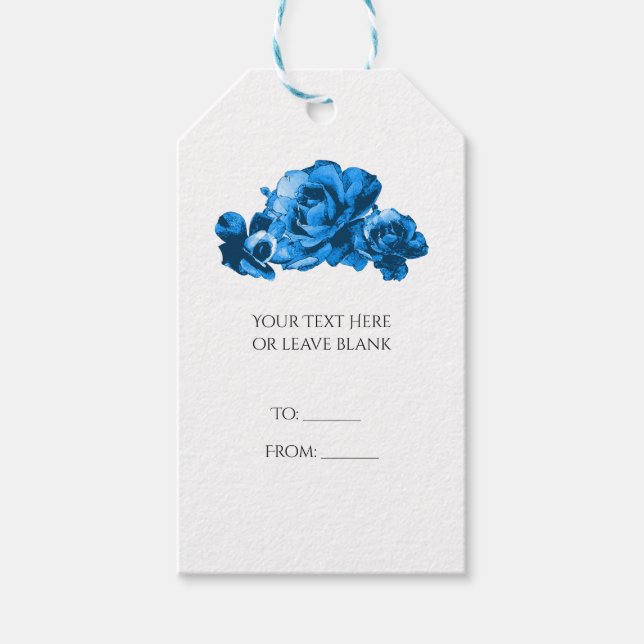 Étiquettes-cadeau Aquarelle bleue Roses Mariage élégant (Devant)