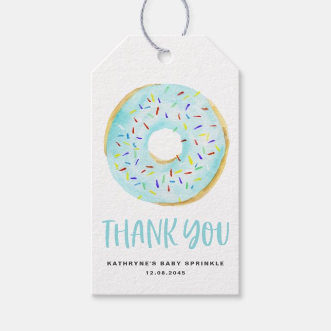 Étiquettes-cadeau Aquarelle Blue Donuts Baby Sprinkle Merci (Devant)