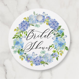 Étiquettes Cadeau Aquarelle Blue Hydrangea Wreath Fête des mariées