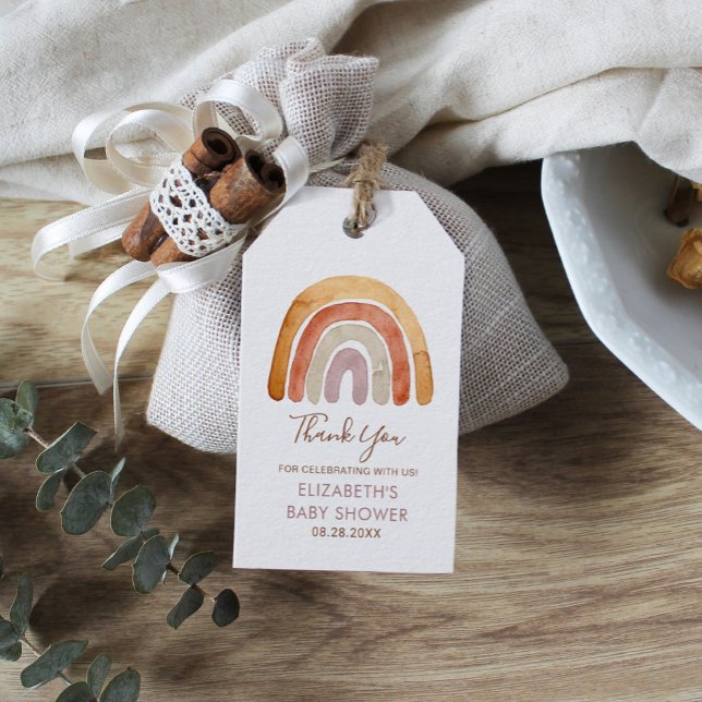 Étiquettes-cadeau Aquarelle Boho Rainbow Baby shower (Créateur téléchargé)