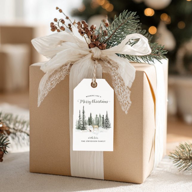 Étiquettes-cadeau Aquarelle Bois Joyeux Noël (Watercolor Woodland Merry Christmas Gift Tags)