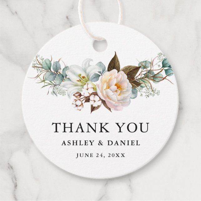 Étiquettes Cadeau Aquarelle Botanique Floral Mariage Merci (Devant)