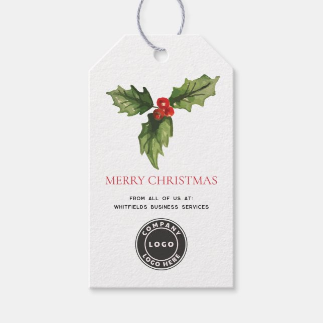 Étiquettes-cadeau Aquarelle Botanique Logo d'affaires Noël (Devant)
