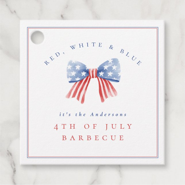 Étiquettes Cadeau Aquarelle Bow 4 juillet Barbecue Sophistiqué (Devant)