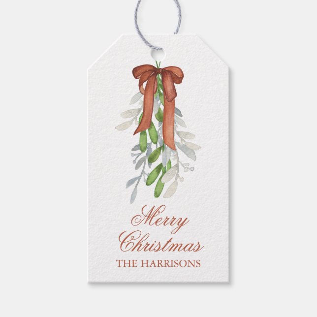 Étiquettes-cadeau Aquarelle Bow Ribbon Garland Noël (Devant)