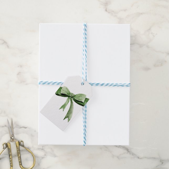 Étiquettes-cadeau Aquarelle Bow vert (Avec de laficelle)