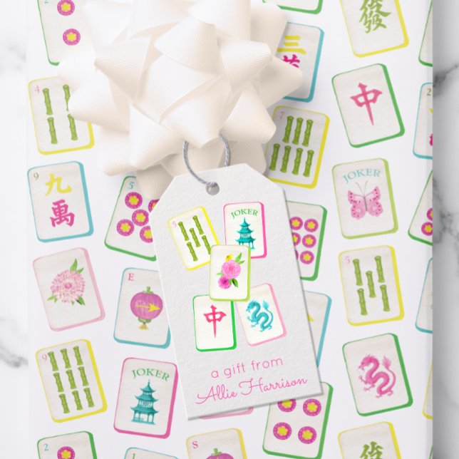 Étiquettes-cadeau Aquarelle brillante mosaïque Mahjong personnalisée (Créateur téléchargé)