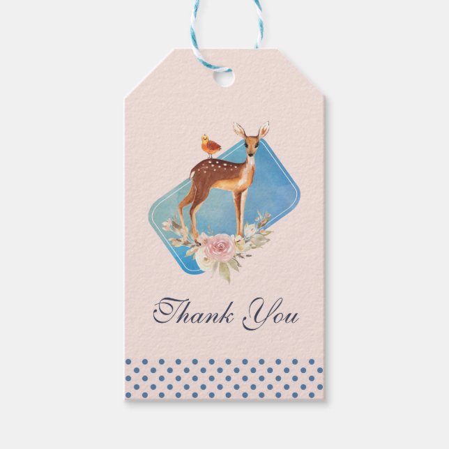 Étiquettes-cadeau Aquarelle Brown mignonne Cerf Merci rustique (Devant)