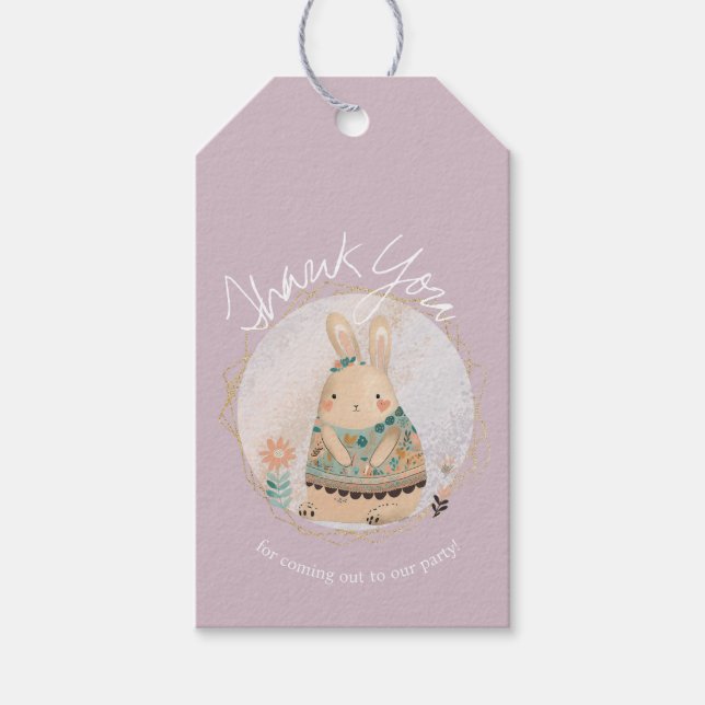 Étiquettes-cadeau Aquarelle Bunny Pâques Anniversaire Merci Floral (Devant)